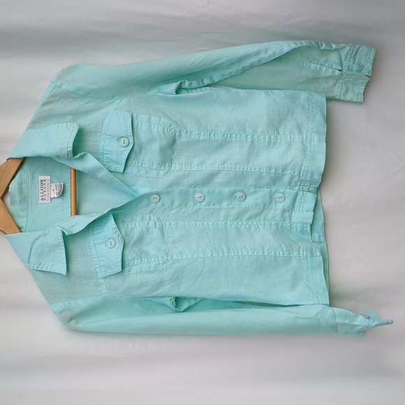 Allison Taylor blouse aqua 8 petite - Picture 1 of 10
